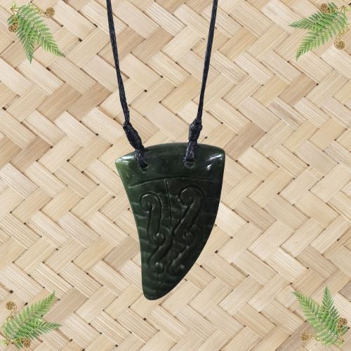 NZ Greenstone Engraved Tooth Pendant - 54mm