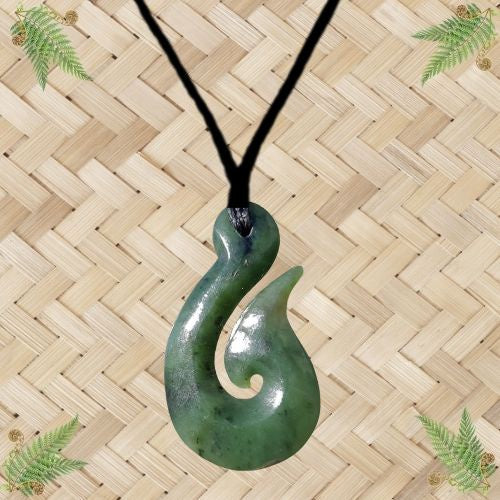 NZ Greenstone Hook Pendant - 55mm