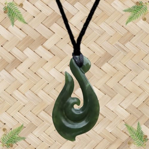 NZ Greenstone Hook Pendant - 43mm