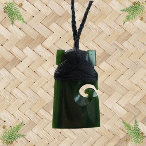 NZ Greenstone Toki with 1 Koru Pendant - 50mm