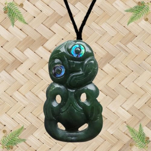 NZ Greenstone Tiki Pendant - 63mm