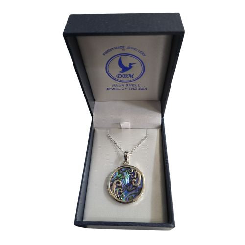 Paua & Rhodium Plated Waves Pendant - 30mm