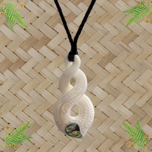 Bone Twist Engraved Pendant with Paua - 48mm