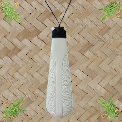Bone Toki Drop with Koru Pendant - 115mm