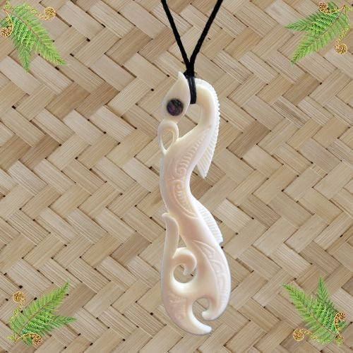 Bone Toki Manaia Whale Tail Pendant - 120mm