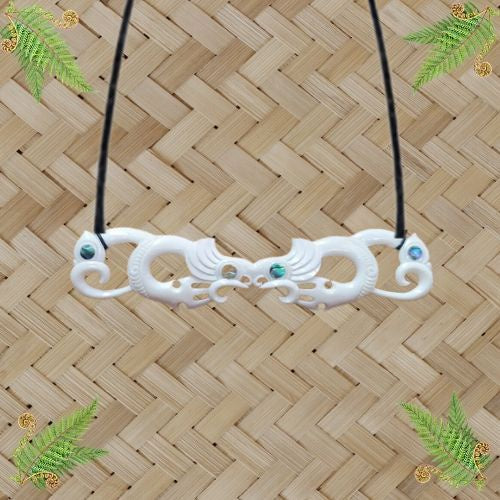 Bone Manaia Breastplate with Paua - 135mm