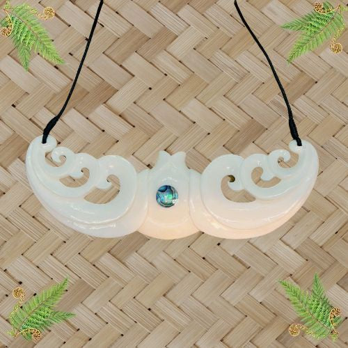 Bone Koru Breastplate with Paua - 105mm