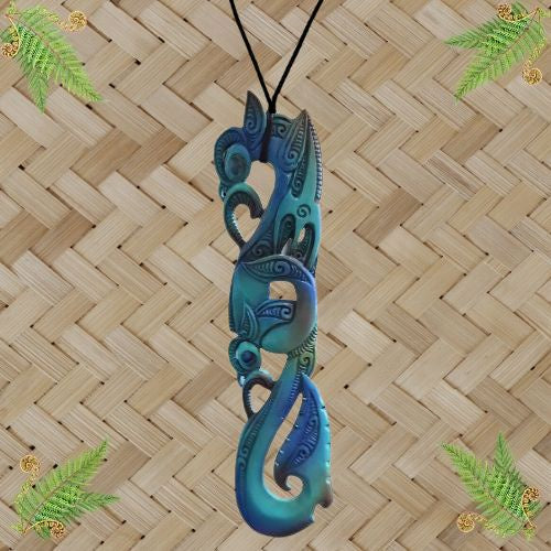 Bone Double Manaia Painted Pendant - 150mm
