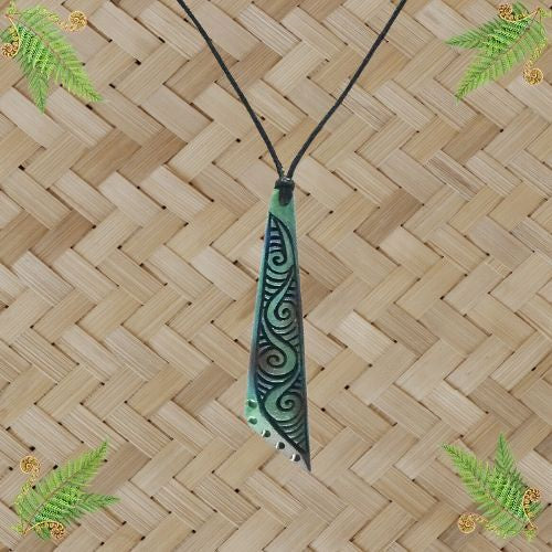 Bone Engraved Drop Triangle Painted Pendant - 70mm