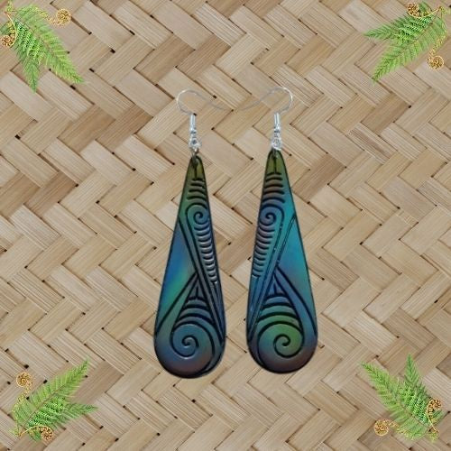 Bone Engraved Teardrop Painted Earrings - 60mm