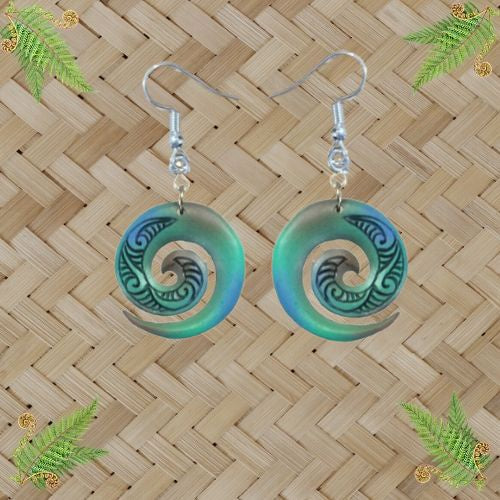 Bone Koru Painted Earrings - 26mm