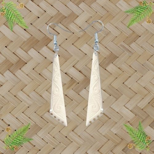 Bone Carved Earrings - Drop Triangle - 70mm