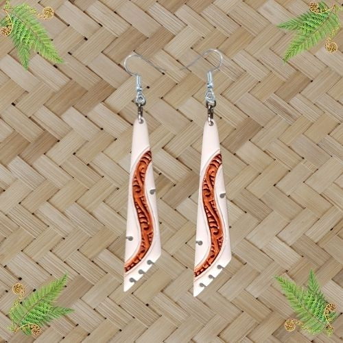 Bone Carved Earrings - Drop Triangle with Staining - 70mm