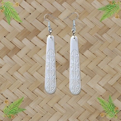Bone Carved Drop Earrings - 50mm