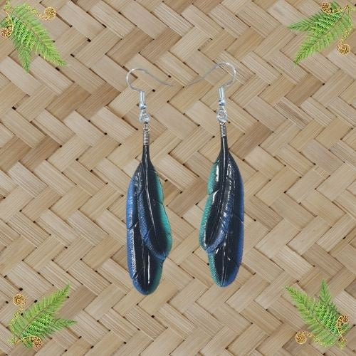 Tui Double Feather Bone Earrings - 80mm
