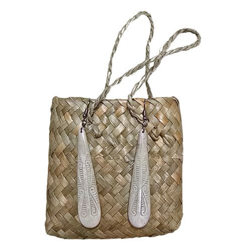 Whale Bone Engraved Drop Earrings - 65mm