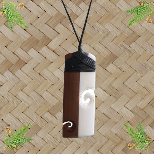 Wood Bone Toki with Koru Pendant - 70mm