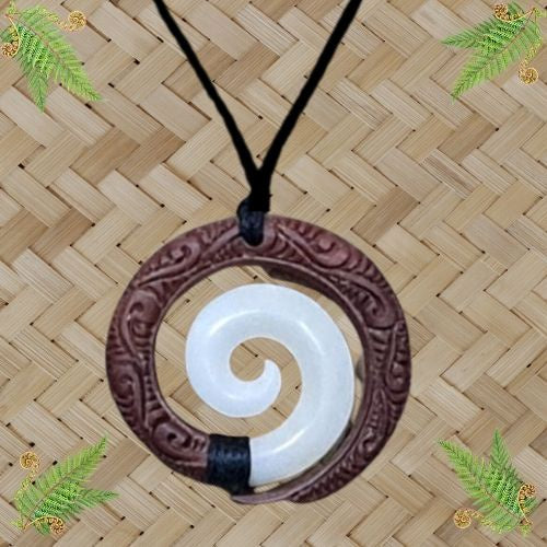 Bone & Wood Koru Pendant