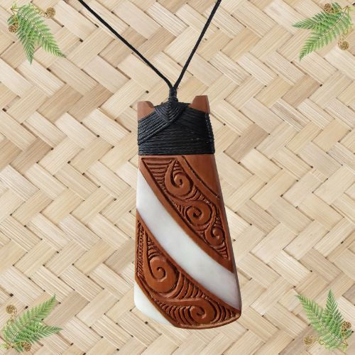 Wood Bone Toki with Koru Pendant - 80mm