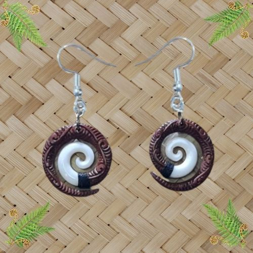 Bone & Wood Koru Earrings - 25mm