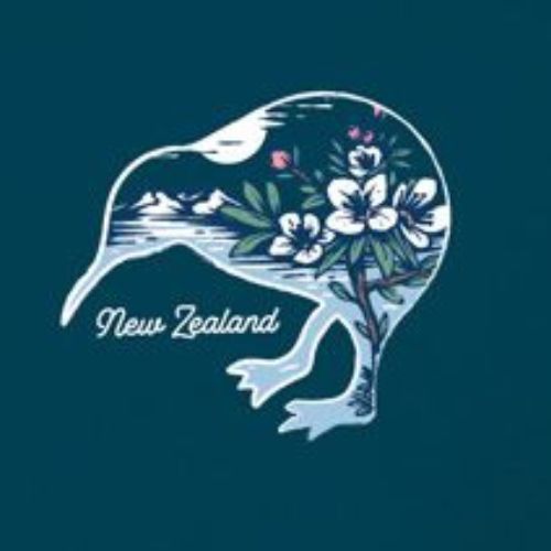 Adults Ladies Floral Kiwi Tee - Blue