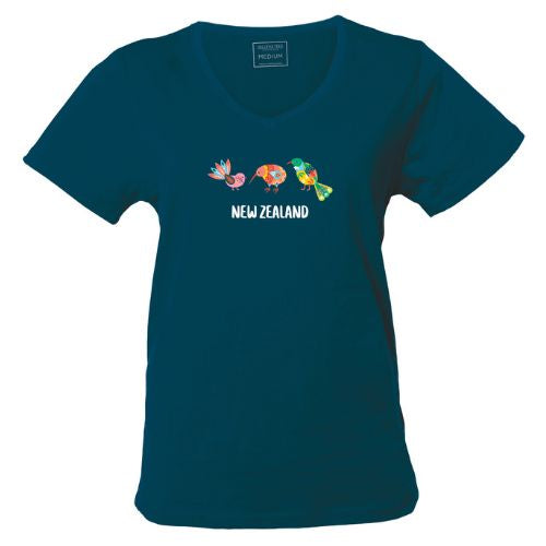 Adults Ladies 3 Birds Tee - Blue
