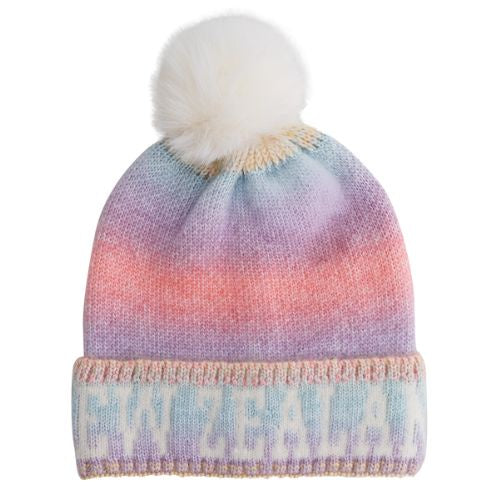 Kids Rainbow Knit Beanie with PomPom