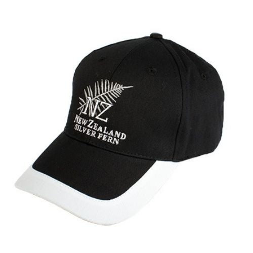 Adults NZ Silver Fern Black with White Trim Cap
