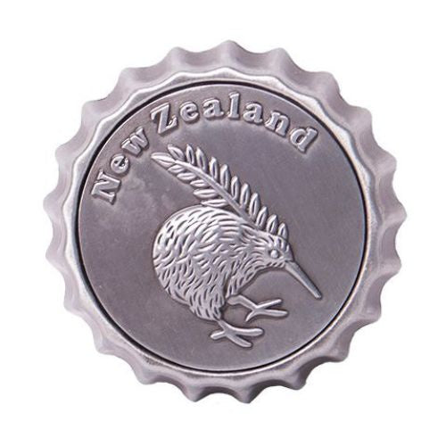 Kiwi & Fern Bottle Cap Opener Magnet - Pewter