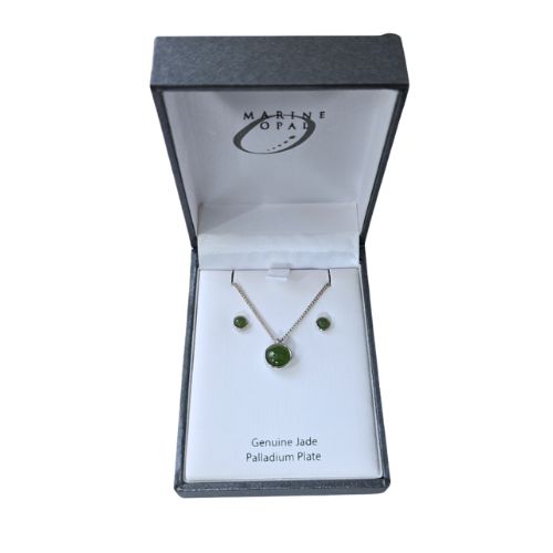 Jade Round Pendant & Earrings Set