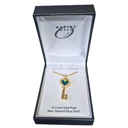 Paua & Crystal Gold Plate Key Pendant