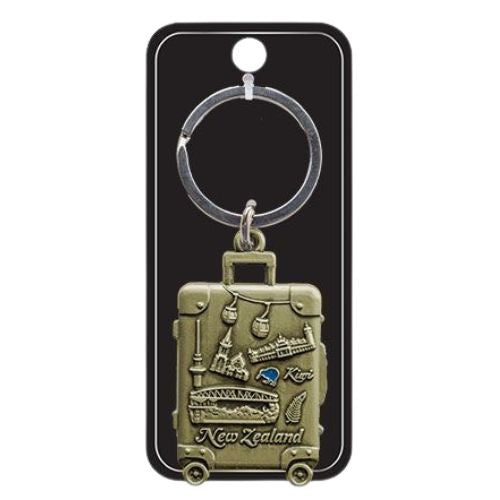 NZ Suitcase Metal Keyring - Gold