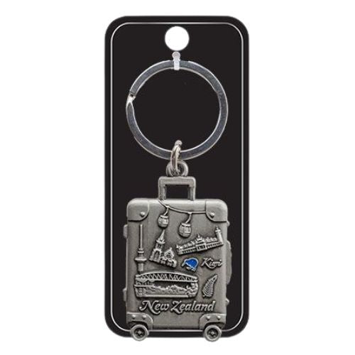 NZ Suitcase Metal Keyring - Pewter
