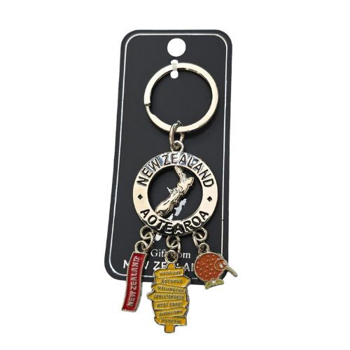 NZ Aotearoa with NZ, Sign, Kiwi Metal Keyring