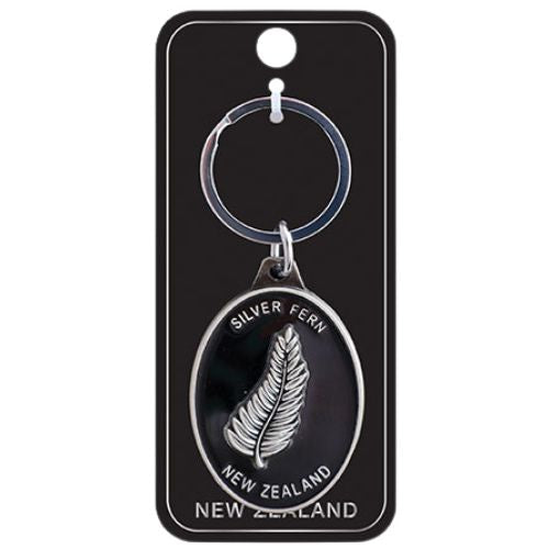 NZ Fern Oval Metal Keyring