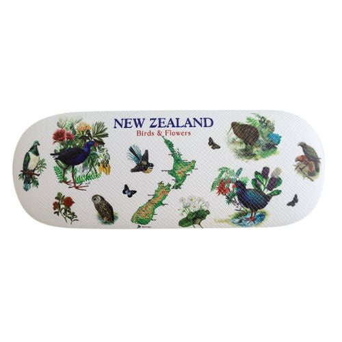 NZ Map, Birds & Flowers Glasses Case