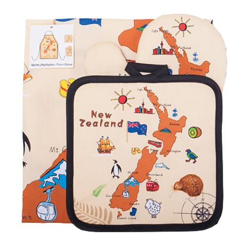 Map & Icons Tea Towel, Pot Holder & Oven Glove Set