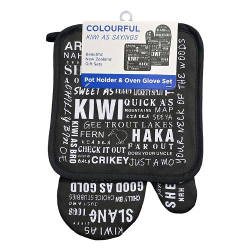 Kiwi As Sayings Pot Holder & Oven Glove Set