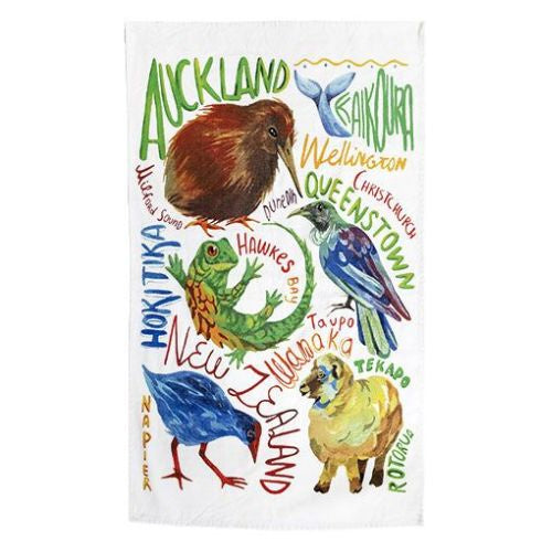 Water Colour Animals of NZ Tea Towel