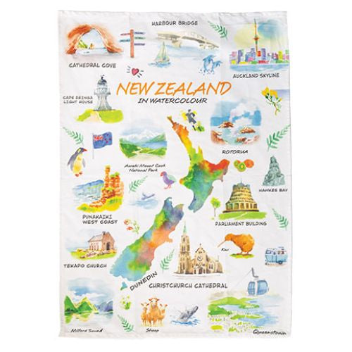 NZ in Watercolour Tea Towel
