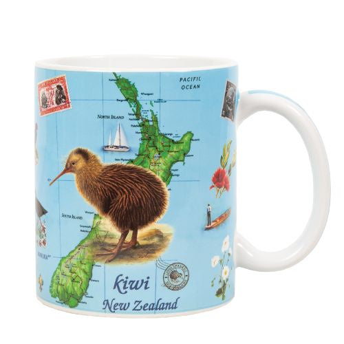 Kiwi NZ Stamps Mug Blue