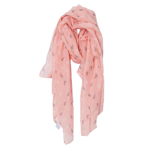 Salmon Pink Scarf with Ferns & Kiwis