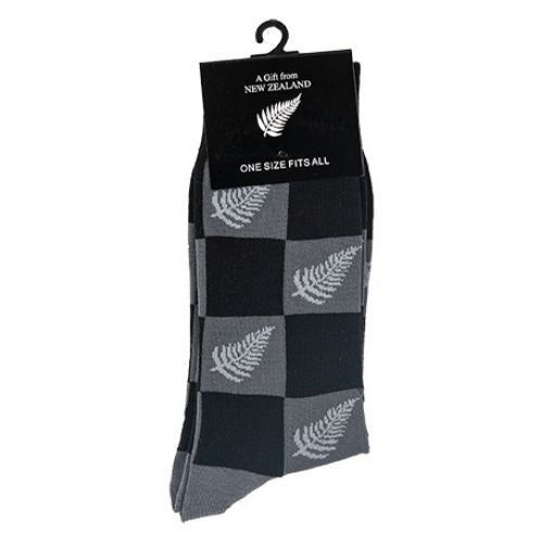 Fern On Grey Squares Long Business Sock