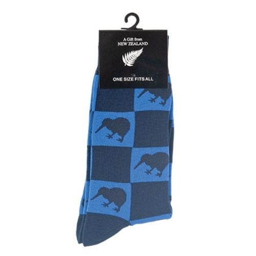 Kiwi On Blue Squares Long Business Socks