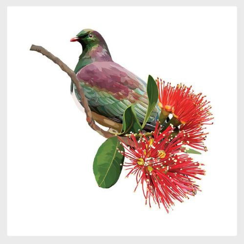 Kereru on Pohutukawa Branch Coaster Set