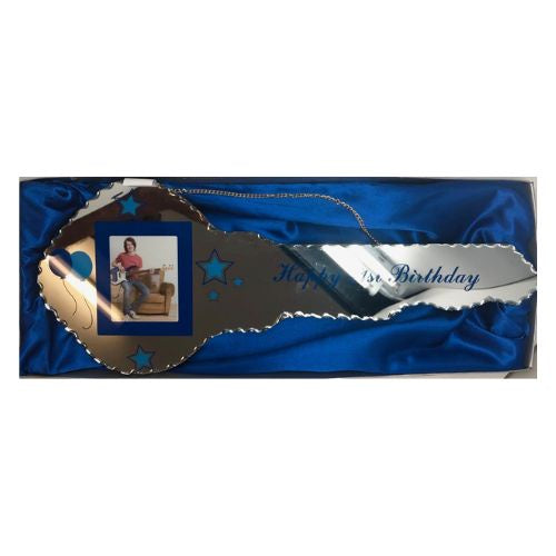 Glass Mirrored 21st Key with Photo - Blue