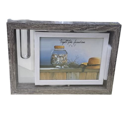 Wooden Double Sided Rotating Photo Frame Mirror With Plant Vase