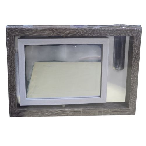 Wooden Double Sided Rotating Photo Frame Mirror With Plant Vase