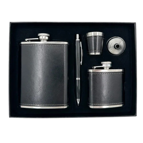 Black Hip Flask Set with Pen