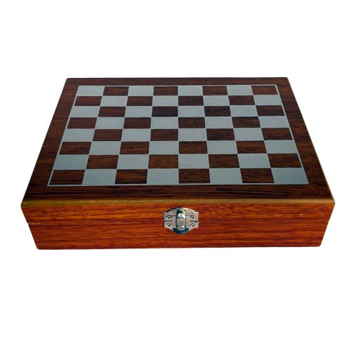 Silver Hip Flask and Chess Set